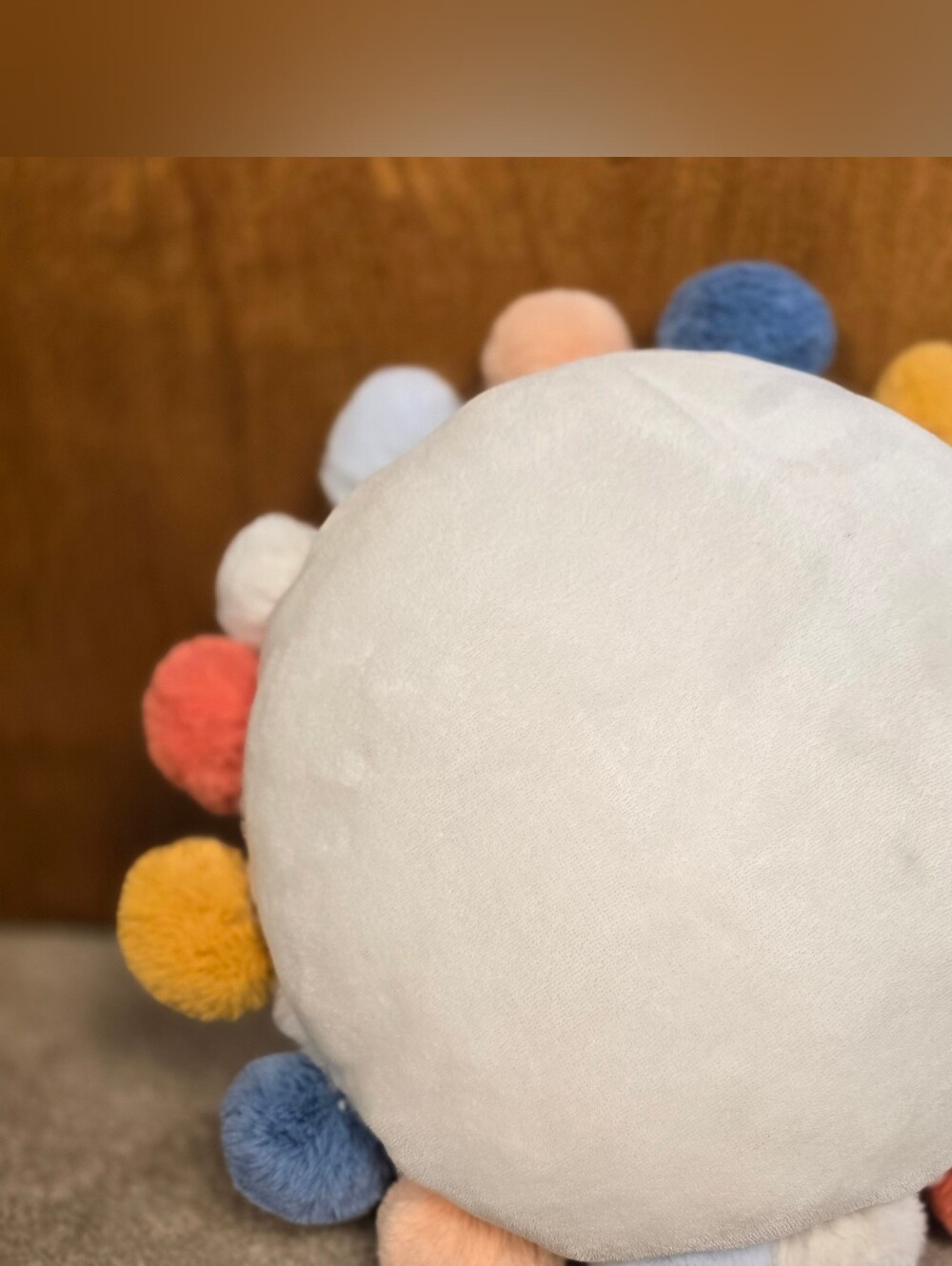 Round Plush Kids' Pillow with Pom-Poms Cream - Pillowfort Excellent Condition
